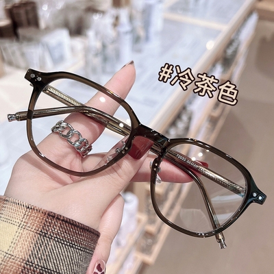 taobao agent Cold tea color glasses female Korean edition tide myopia can be ultra -light defense Blu -ray face small frame flat light mirror showed face