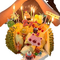 Durian cake decoration ornaments Xiaohongshu same style internet celebrity cartoon bear yellow baby balloon rain silk toothpick flag