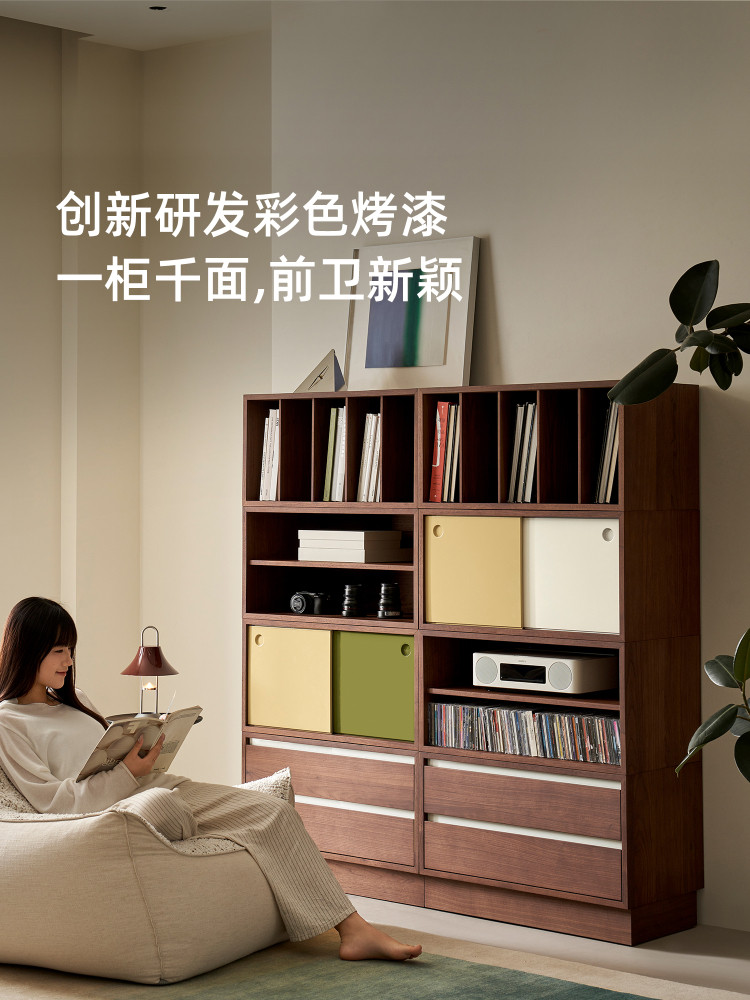 布拉诺自由组合柜胡桃木实木拼色中古复古风电视柜边柜