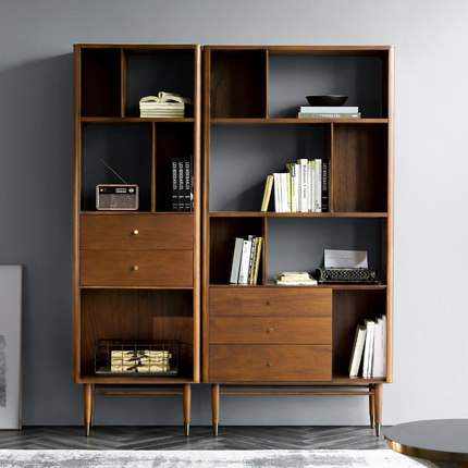 可纳北欧实木书柜 黄铜拉手书架多功能置物柜表情书柜展示柜简约