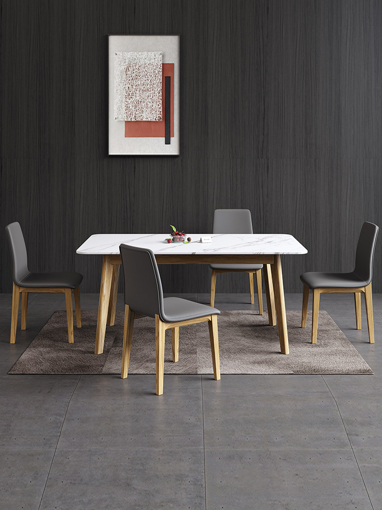 Light extravagant rock plate dining table and chairs combined small family marble table Home full solid wood frame rectangular dining table