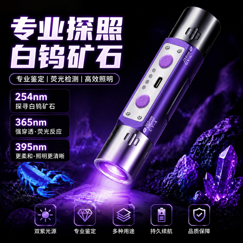 High-Power 254Nm Ultraviolet Flashlight for White Tungsten Ore, Short-Wave Fluorescence Detection, 365Uv Ultraviolet Identification High-Power 254Nm Ultraviolet Flashlight for White Tungsten Ore, Short-Wave Fluorescence Detection, 365Uv Ultraviolet Identification