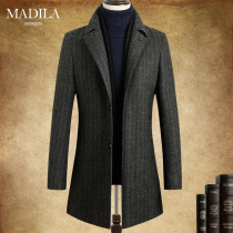 Martella coat men thickened 2020 winter new mens warm scarf collar business medium-long wool coat
