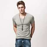 Эластичная хлопковая приятная телу черная белая футболка с коротким рукавом для спортзала, V-образный вырез, облегающий крой, в обтяжку