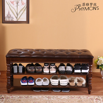 European-style solid wood shoe stool home shoe cabinet entrance door can sit shoe rack anti-leather cushion entry door storage shoe stool