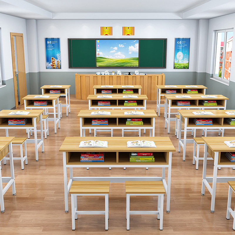 Manufacturer Direct Marketing School Double Learning Class Chairs And Chairs Primary And Middle School Students Tutoring Training Course Meeting Classrooms Single Desks