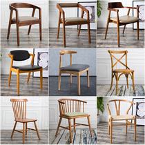 Nordic solid wood chair leisure tea chair home restaurant log furniture with backrest study chair computer office chair