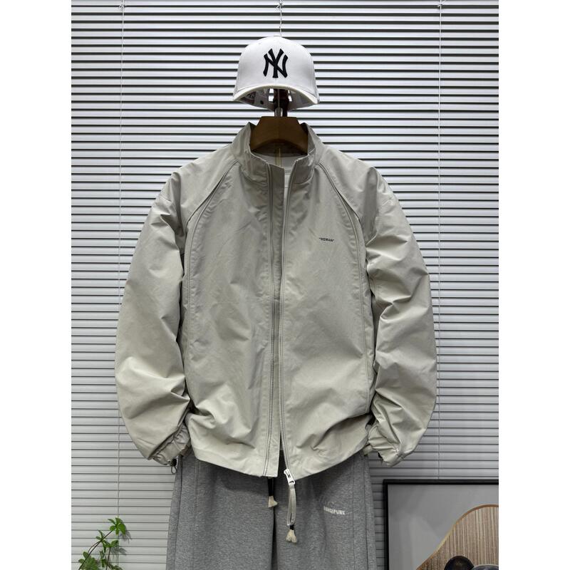 Casual Loose Bomber Jacket Men's Top Autumn Off-White High-End Trendy Stand Collar Jacket Slightly Wide American Style