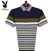 Floral Playboy short sleeve T-shirt for mens turtlenecks cotton compassionate 2018 spring summer thin strip Striped Half Sleeve Business Polo Shirt