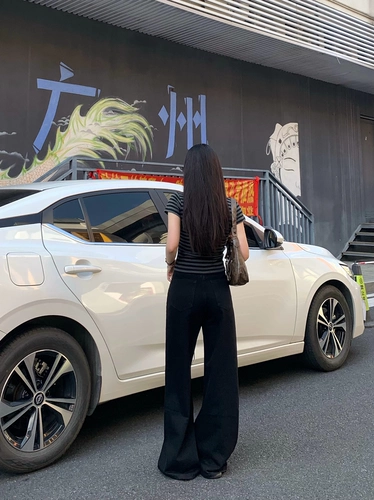 纯哥家 Черные джинсы, демисезонные штаны, свободный крой, высокая талия