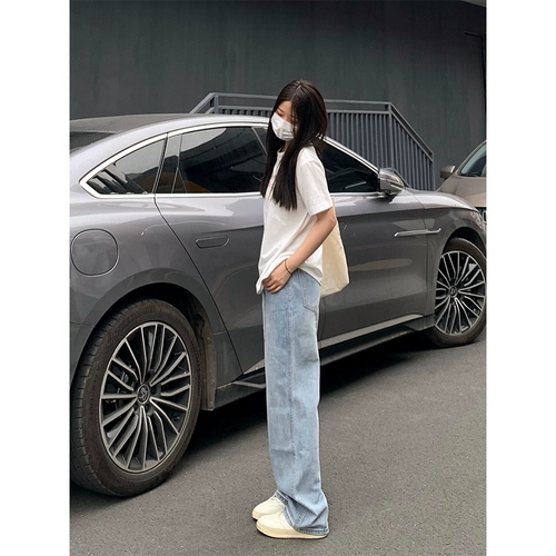 纯哥家 Синие джинсы, весенние штаны, свободный крой, высокая талия, для формы тела «груша»