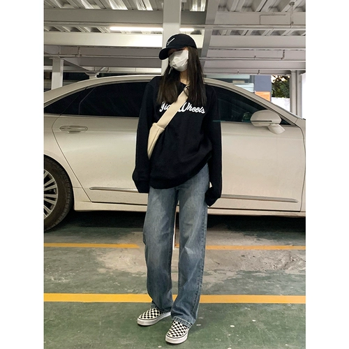 纯哥家 Весенние прямые свободные джинсы, ретро штаны, 2025 года, тренд сезона, высокая талия, свободный крой, подходит для подростков