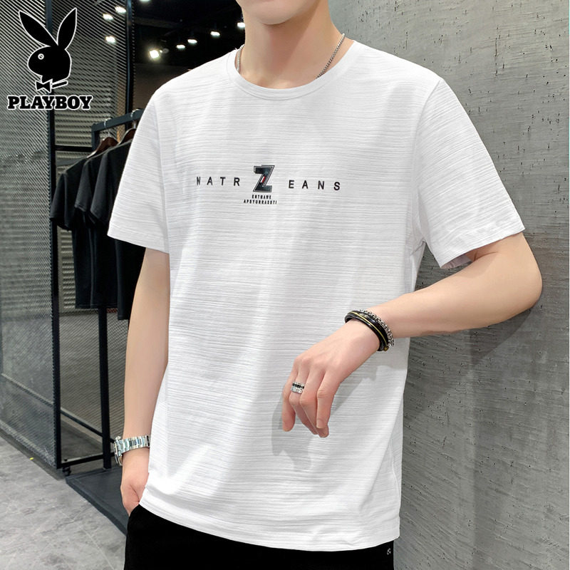 Playboy ice silk short-sleeved t-shirt men's summer cotton tide brand trend all-match top clothes T-shirt summer clothes