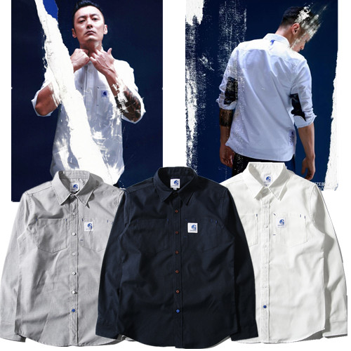 Fall Tide Card Men's Clothing Casual Splicing Camouflage Shirt Day Tying Loose Long Sleeve Shirt Yu Wenle Shirt Tide