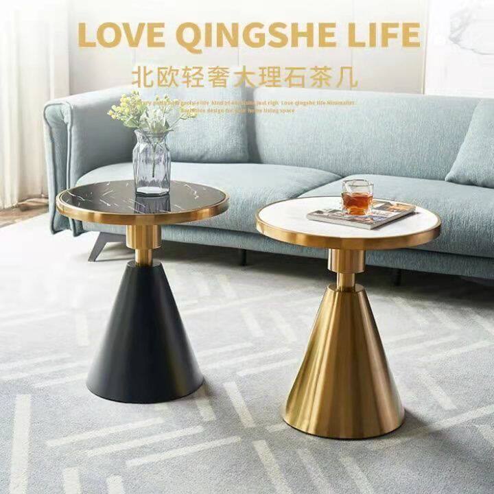Modern minimalist corner light luxury edge marble edge stainless steel round corner living room sofa small coffee table