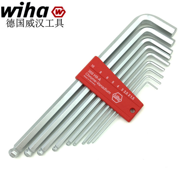 German Wihan Wiha 9 pieces Suit Male lengthened ball head Hexagon Wrench 1 5-10mm 369H9-A