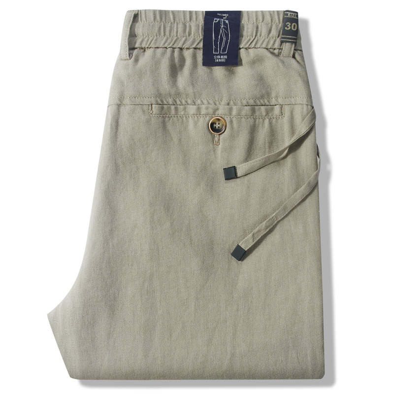 100% imported linen pants men's high-end business casual pants summer thin elastic waist breathable linen long pants