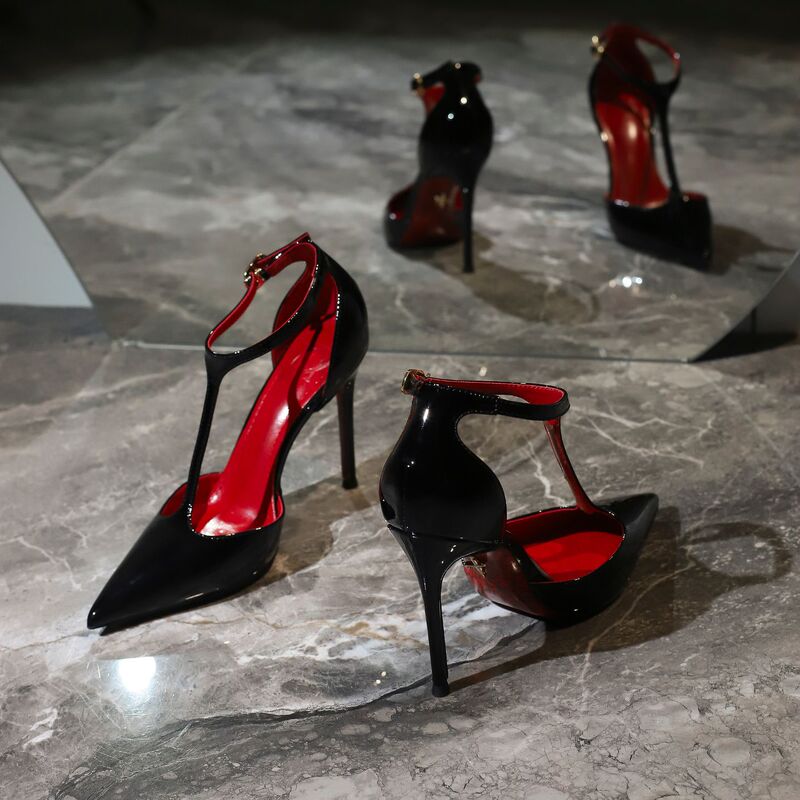 High Heels, Blade-Like, Red Bottom, Pointed Toe, Stiletto Heel, Black, Mature and Elegant, Pure and Beautiful Temperament, Comfortable Sandals