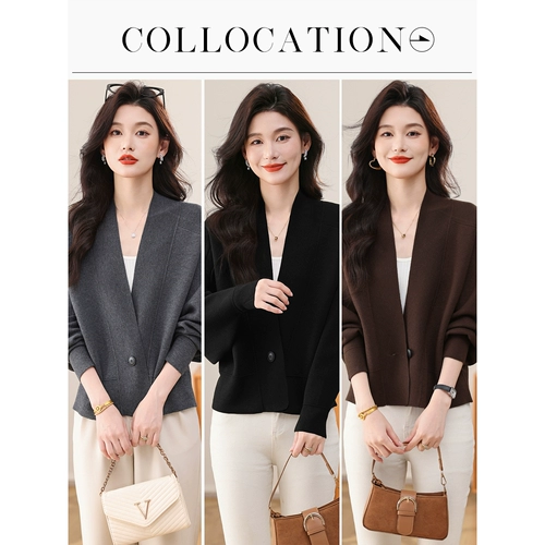 Осенний короткий цветной трикотажный свитер, кардиган для матери, куртка, оверсайз, в западном стиле