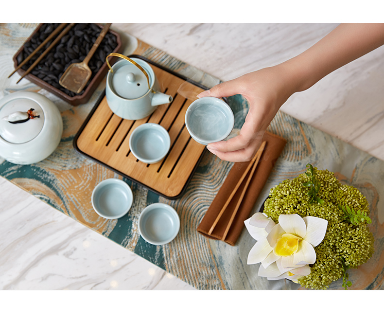 Kung fu tea set ceramic teapot teacup of new Chinese style household contracted sitting room tea table travel home decoration