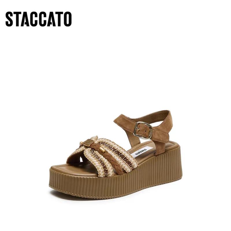 Scatto 2026 Summer New Retro Casual Sandals Thick-Soled Height-Increasing Sandals Wedge Shoes Women's Shoes Ell88Bl6