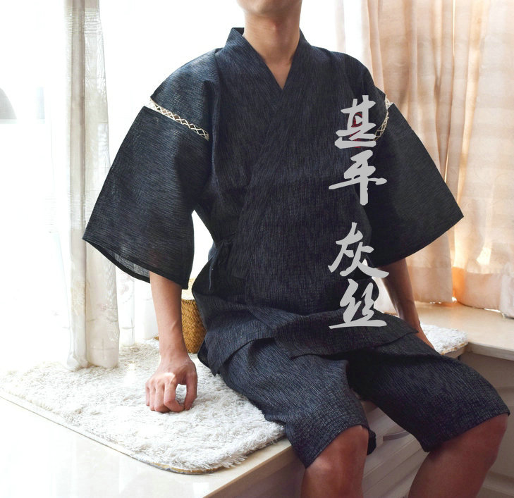 Nhật Bản mùa xuân và mùa hè của nam giới kimono Nhật Bản phong cách bông ngắn tay đồ ngủ thiết lập Nhật Bản hấp áo choàng tắm rất phẳng