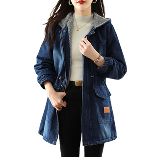 Fashionable mid-length denim jacket for women
