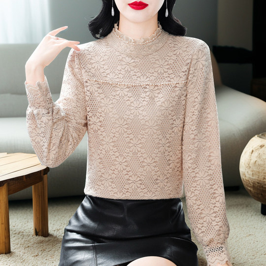 Half turtleneck lace top for women, fashionable Yao butterfly top