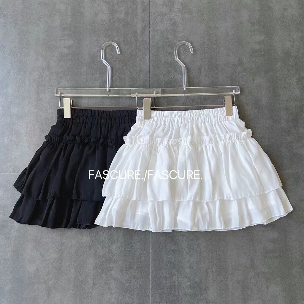 Autumn new pure desire style girlish feeling thin and long legs black and white chiffon fluffy cake skirt high waist skirt