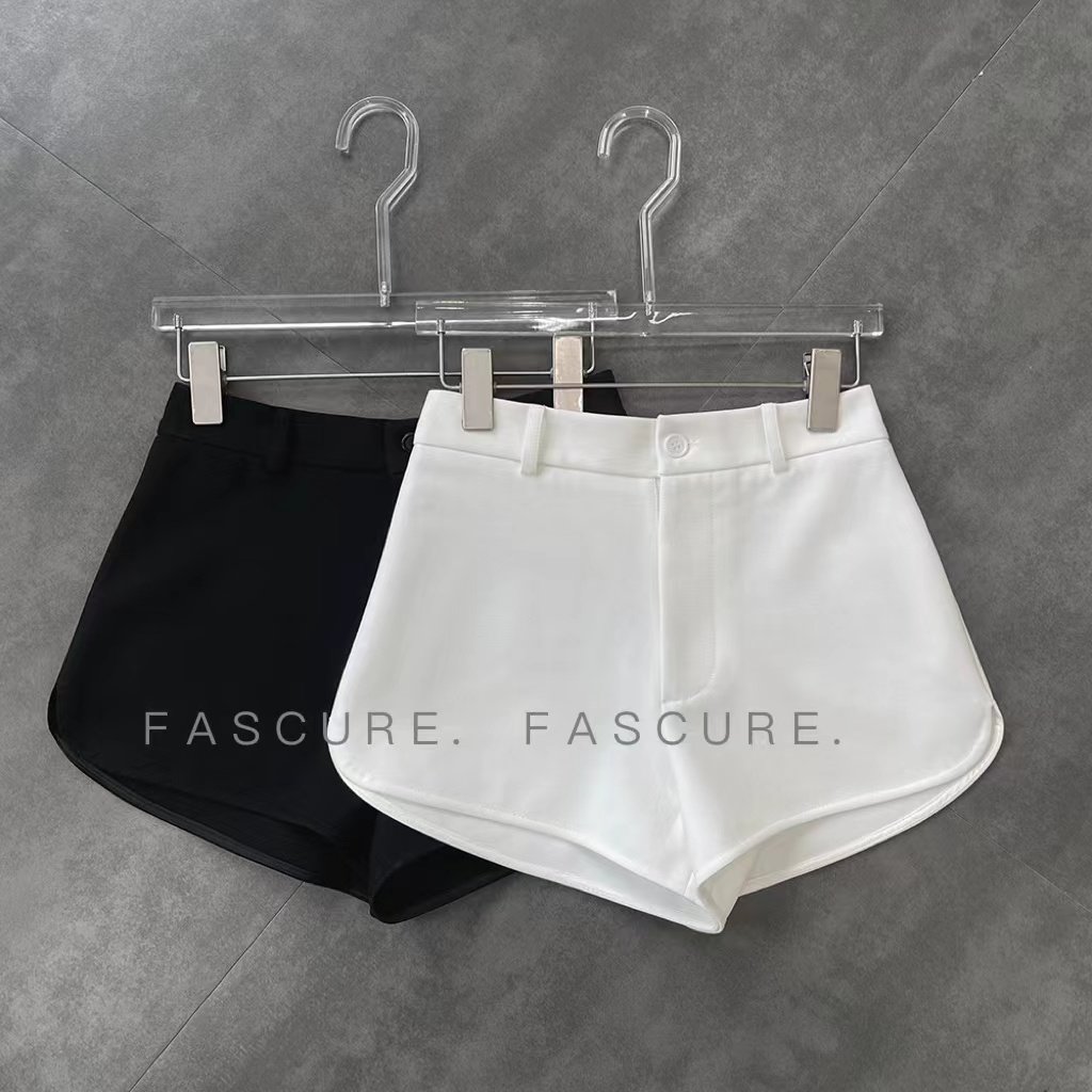 Ding Nini white suit shorts women's summer high waist slit arc slim all-match casual black wide-leg pants