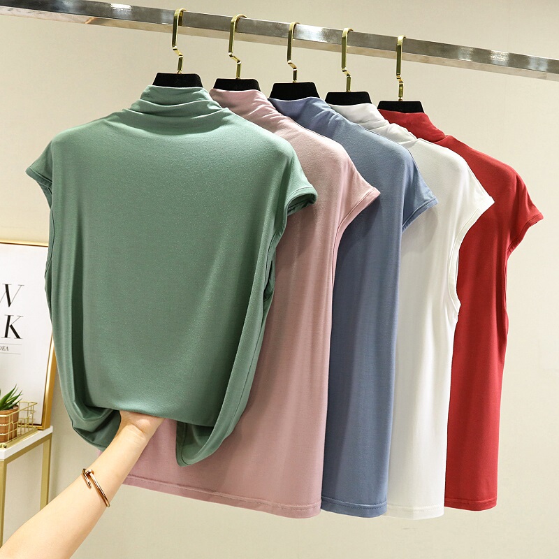 Thin Half-High Collar Sleeveless T-Shirt for Women, Summer Outerwear, Modal Vest, Versatile Slim-Fit Top, Stylish Solid Color Inner Wear Thin Half-High Collar Sleeveless T-Shirt for Women, Summer Outerwear, Modal Vest, Versatile Slim-Fit Top, Stylish Solid Color Inner Wear