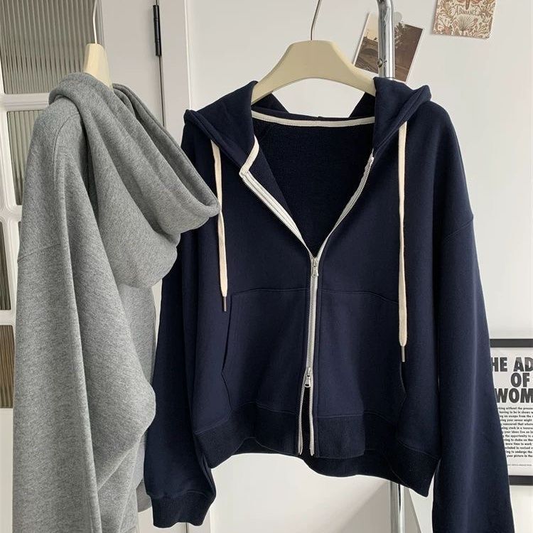 Plus Size 150kg Fashionable Hooded Double-Zip Cardigan Sweatshirt for Women, Loose-Fitting Sporty Style Top for Autumn
