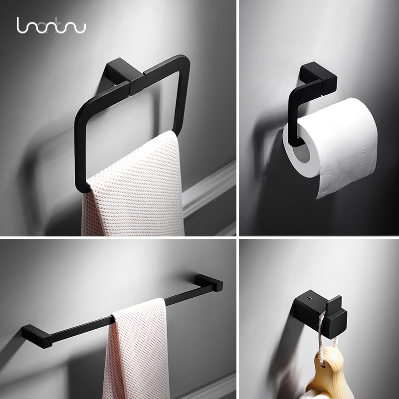 Nordic black simple rubber paint square towel ring Solid hand towel rack Towel hook Toilet paper rack Clothes hook