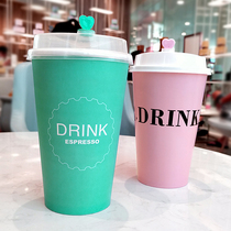 Sakura powder milk tea paper cup can be sealed thickened 500ml disposable coffee cup hot drink with lid custom logo
