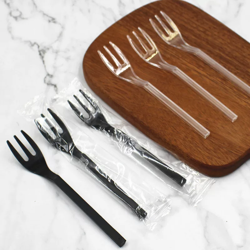 Long -handed three -tooth fork disposable plastic cake fork food fork fruit fork cans fork cans fork, 1000