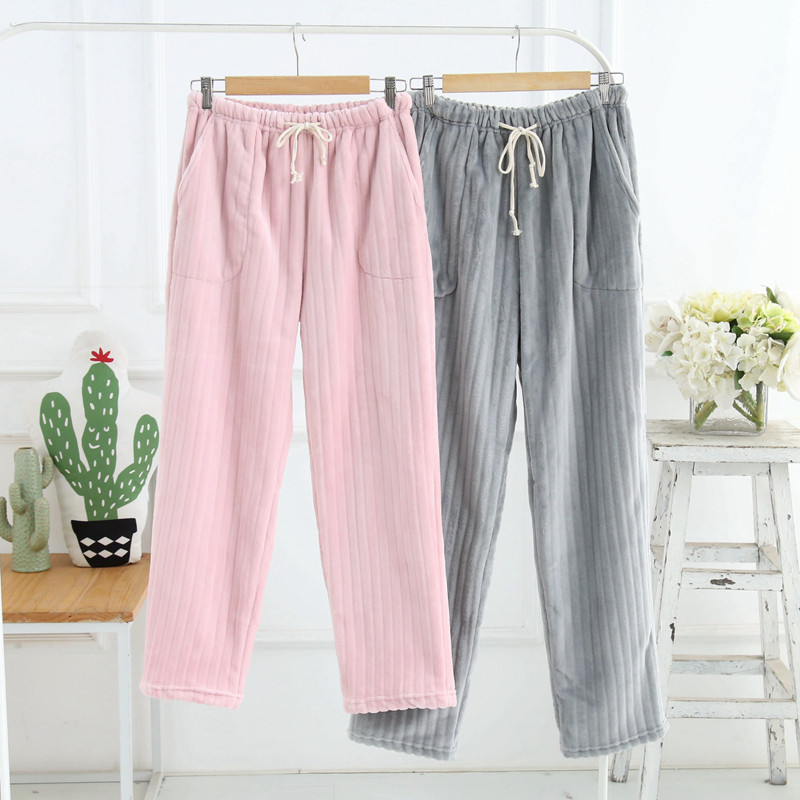  Flannel pajamas women's autumn and winter men's and women's trousers thickened warm and cute pregnant women's pants moon loose coral velvet large