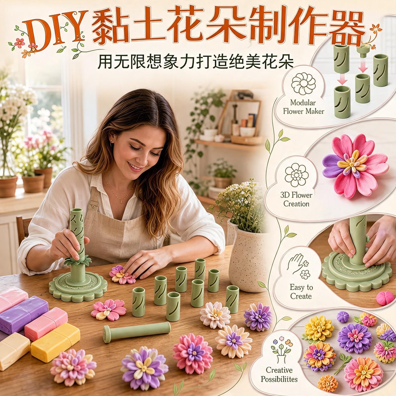 DIY Clay Flower Maker Handmade Clay 3D Printed Floral Toy (Super Light Clay Not Available)