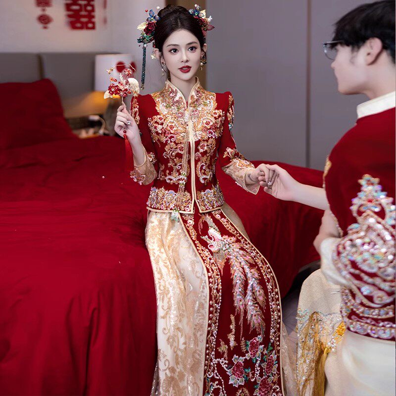 Xiuhe Dress 2026 新スタイル 中国風ウェディングドレス プラスサイズ ショー キモノ シャンパンカラー トースティングドレス ウェディングドレス