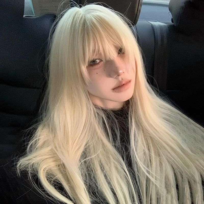 Blonde Wig Platinum Light Color Full Head Wig Female Lolita Straight Bangs Long Straight Hair Y2K Versatile Cosplay Anime Style Blonde Wig Platinum Light Color Full Head Wig Female Lolita Straight Bangs Long Straight Hair Y2K Versatile Cosplay Anime Style