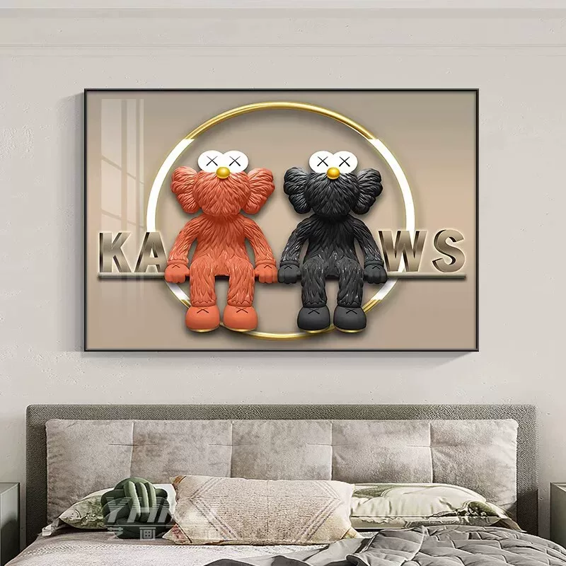 [kaws挂画暴力熊潮牌卧室床头现代简约装饰画高级感主卧房间墙壁画]