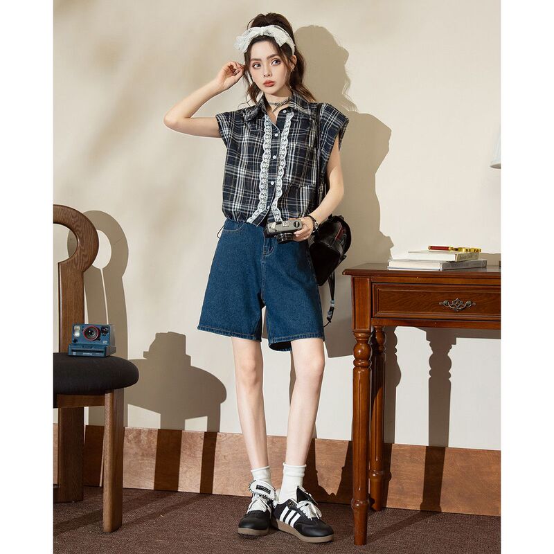 Etboite Women's Shirt 2026 Summer New Style High-End Fashion Casual Plaid Pure Cotton Shirt for Small People Etboite Women's Shirt 2026 Summer New Style High-End Fashion Casual Plaid Pure Cotton Shirt for Small People