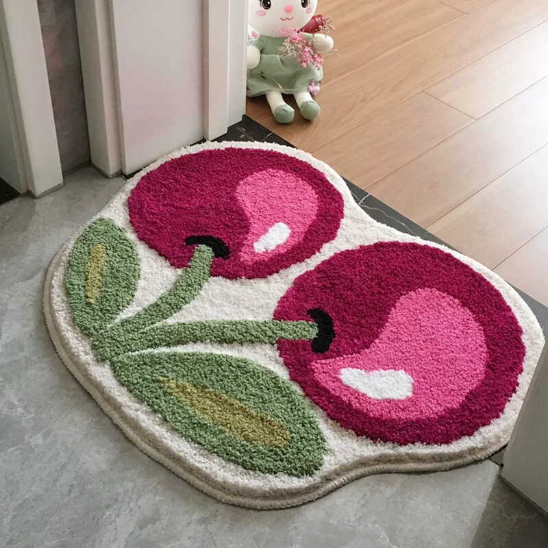 Japanese-Style Doormat, Bathroom Absorbent Floor Mat, Household Entrance Mat, Powder Room Foot Mat, Non-Slip Bedroom Cute Cherry Carpet Japanese-Style Doormat, Bathroom Absorbent Floor Mat, Household Entrance Mat, Powder Room Foot Mat, Non-Slip Bedroom Cute Cherry Carpet