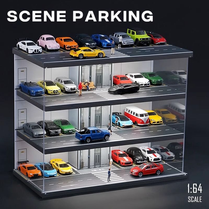 Car Model Storage and Display Rack, Parking Lot Model Garage Scene, Multi-Purpose Dust-Proof Storage Rack for American Toy Cars