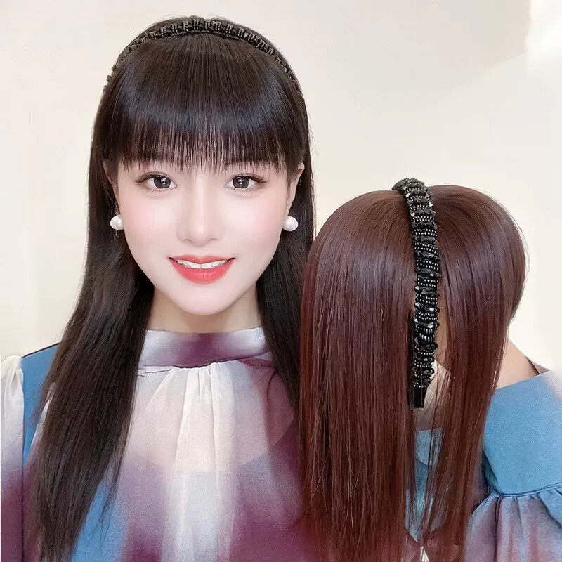 发箍假发片一体带刘海头顶遮白发补发头饰妈妈发际线显年轻增发量