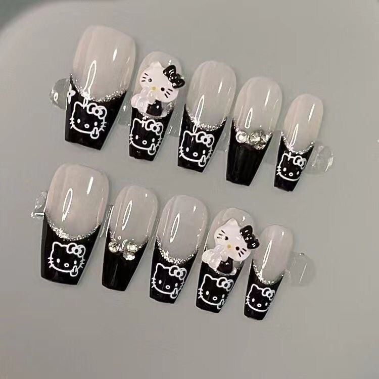 New Handmade Wearable Nails Kitty Cat French Cartoon Style Cute and Versatile, Enhances Complexion, Removable Nail Stickers New Handmade Wearable Nails Kitty Cat French Cartoon Style Cute and Versatile, Enhances Complexion, Removable Nail Stickers