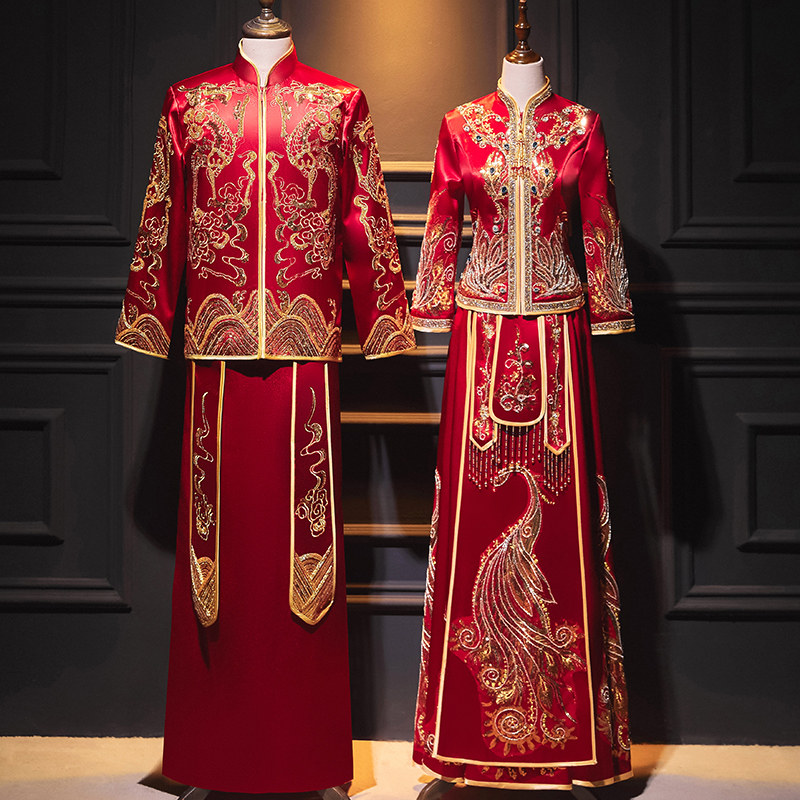 Rework Show Won't suit 2021's new bride Chinese wedding dress to go out to toast high-end lovers Long Fenghang