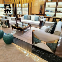 Italian light luxury leather sofa living room combination solid wood complete furniture post-modern Hong Kong style villa large flat suite