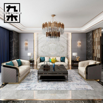 Postmodern light luxury leather sofa Hong Kong style model room Internet celebrity designer sofa American style villa living room customization
