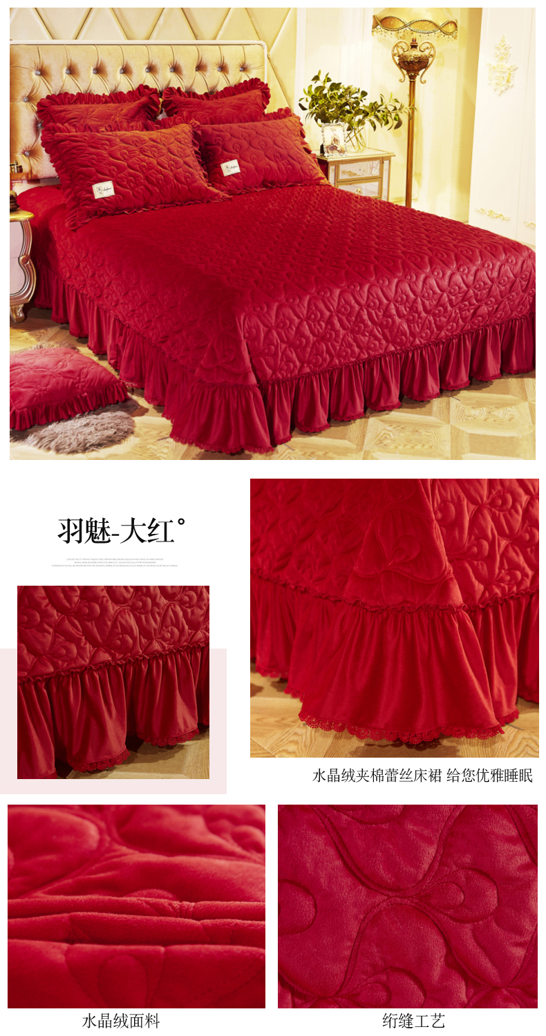 Crystal nhung quilted bed cover đơn mảnh quilted tấm dày ba mảnh Châu Âu rắn màu flannel giường đôi ga trải giường