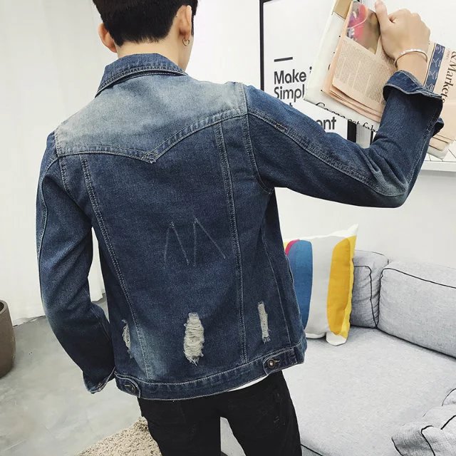 Thêu denim áo khoác nam xã hội tinh thần chàng Slim áo khoác Hàn Quốc phiên bản của xu hướng của người đàn ông màu đỏ nhanh chóng với cùng một đoạn